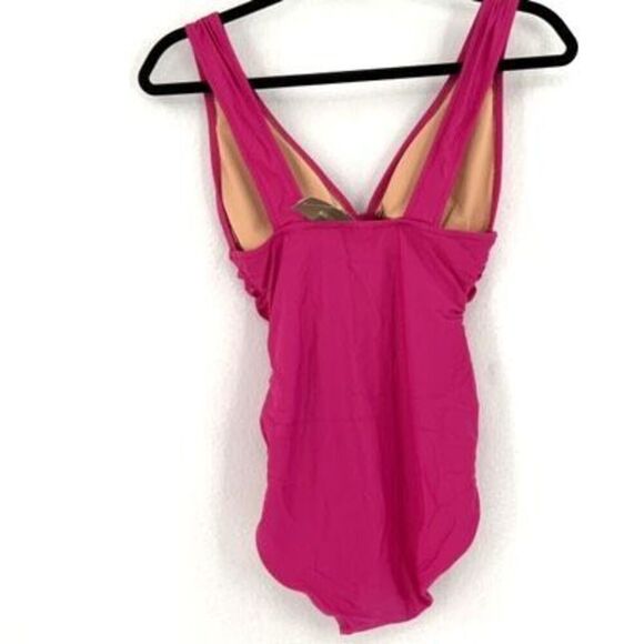 J. Crew Ruched V-Neck One-Piece Bathing Suit In Radiant Fuchsia Size 10 - Picture 4 of 6